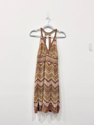Missoni Lurex Wave V-Neck Scallop Hem Sleeveless Maxi Dress Gold Multi Womens 40