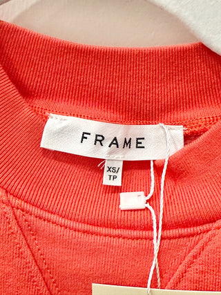 FRAME Ribbed Shirred Puff Sleeve Pullover Sweatshirt Sunkist Orange Women's XS