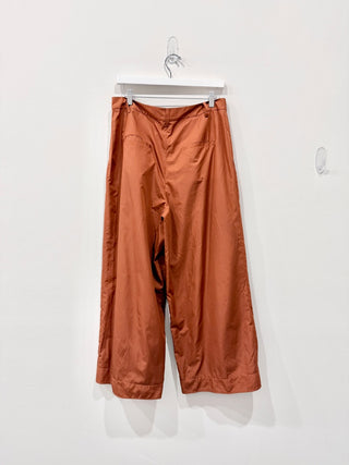 Tibi Twill Pleated Front High Rise Wide-Leg Trouser Pants Brown Women's Size 30