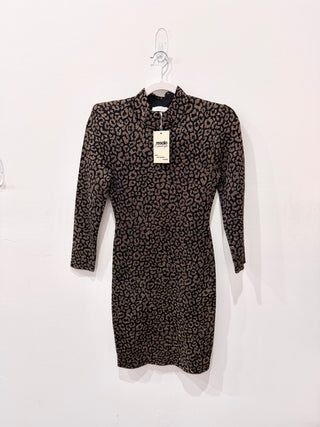 A.L.C. Mahry Leopard Mock Neck Mini Bodycon Dress Metallic Black Gold Women's XS