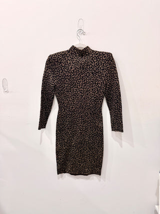 A.L.C. Mahry Leopard Mock Neck Mini Bodycon Dress Metallic Black Gold Women's XS