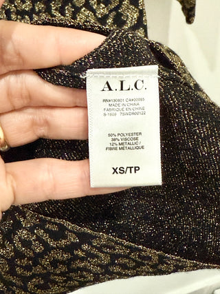 A.L.C. Mahry Leopard Mock Neck Mini Bodycon Dress Metallic Black Gold Women's XS