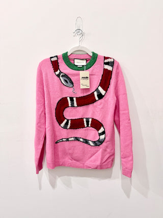 Gucci Knit Kingsnake Crew Neck Pullover Sweater Metallic Blush Pink Women's XS