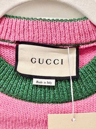 Gucci Knit Kingsnake Crew Neck Pullover Sweater Metallic Blush Pink Women's XS