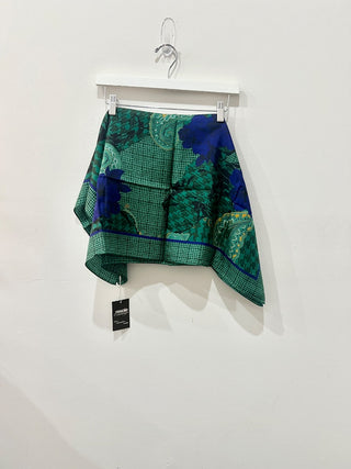 Vintage Dior Echarpes Autumn Green Hues Blue Floral Paisley Silk Scarf 31''x 31'