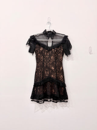 Jonathan Simkhai Mixed Lace Mockneck Mini Dress Lined Black Women's Size 2 (XS)