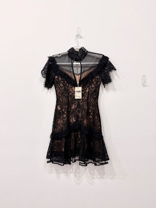Jonathan Simkhai Mixed Lace Mockneck Mini Dress Lined Black Women's Size 2 (XS)