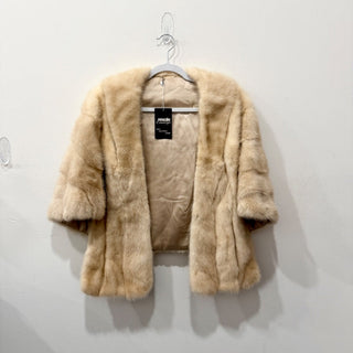 Vintage Wrap Mink Fur Short Stole with Shawl Collar Light Brown Women's One Size