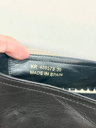 Saint Laurent Cassandre Logo-Embossed Leather Espadrilles Flat Black Women EU 39