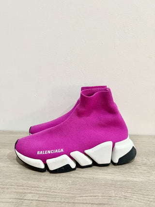 Balenciaga Neoprene Knit Speed Mid Sock Sneakers Purple/White Women's Size US 5