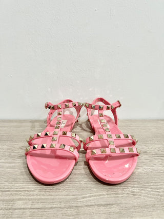 Valentino Garavani Rockstud Flat Rubber Gladiator Sandals Sweet Pink Women EU 36