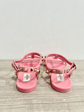 Valentino Garavani Rockstud Flat Rubber Gladiator Sandals Sweet Pink Women EU 36