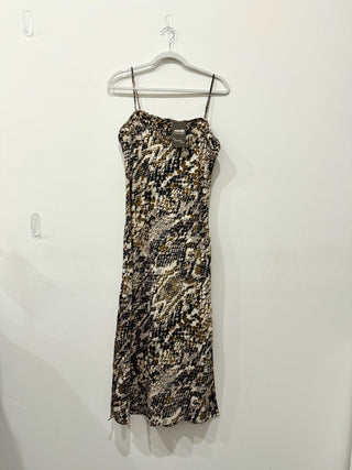 Anthropologie sleeveless maxi satin animal print dress, M