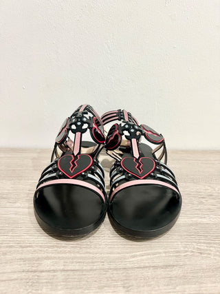 Valentino’s Loveblade Patent Leather Ankle Strap Flat Sandals Black/Pink EU 36