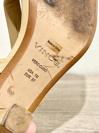 Vince Coline Tubular Leather Slingback Heeled Sandals Tan Nude Womens Size US 7