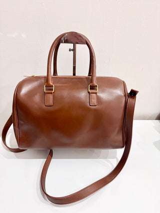 Saint Laurent Calfskin Leather Boston Classic Duffle Bag Cognac Brown Women's