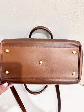 Saint Laurent Calfskin Leather Boston Classic Duffle Bag Cognac Brown Women's