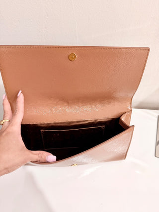 Yves Saint Laurent Textured Patent Leather Large Belle du Jour Clutch Bag Beige