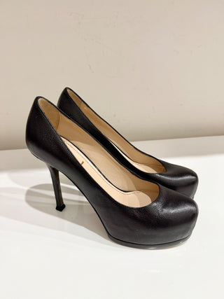 YSL Yves Saint Laurent Tribtoo Leather 80 Pump Heels Shoes Black Women's EU 37