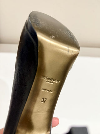 YSL Yves Saint Laurent Tribtoo Leather 80 Pump Heels Shoes Black Women's EU 37