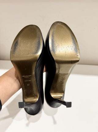 YSL Yves Saint Laurent Tribtoo Leather 80 Pump Heels Shoes Black Women's EU 37