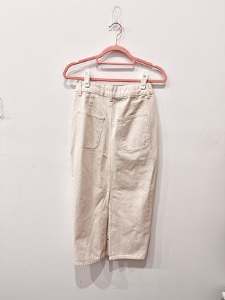 Triarchy Ms. Button-Front Denim Midi Skirt Organic Cotton White Women's Size 25