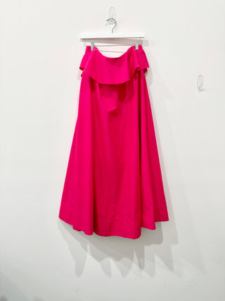By Anthropologie Strapless Flounce A-Line Midi Dress Fuchsia Pink Women's Small