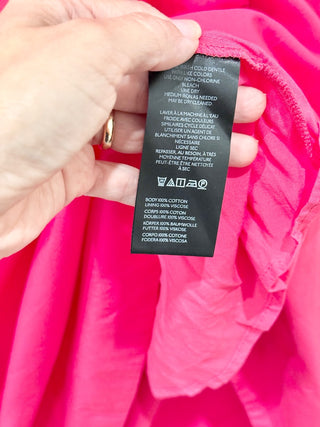By Anthropologie Strapless Flounce A-Line Midi Dress Fuchsia Pink Women's Small