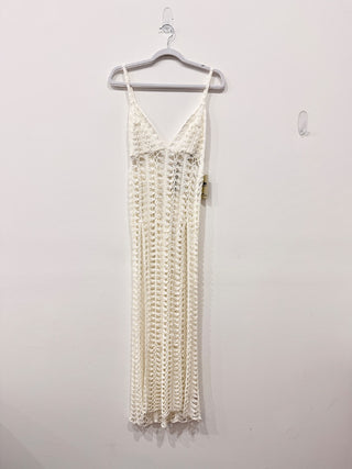 boohoo Open Crochet Split Leg Beach Cover-Up Maxi Dress White Women's Size Small