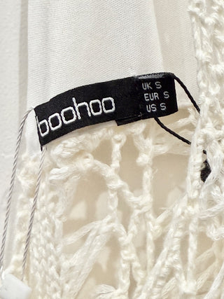 boohoo Open Crochet Split Leg Beach Cover-Up Maxi Dress White Women's Size Small