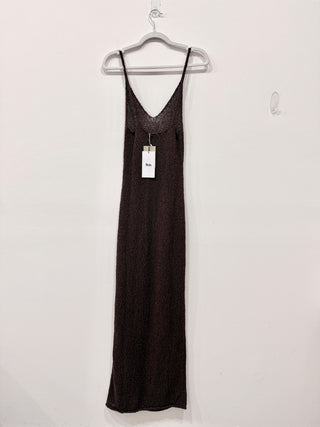 Boa Crochet Knit Plunging V-Neck Cami Maxi Dress Carob Brown Women's Size XS
