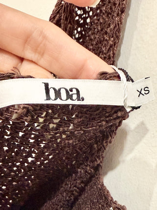 Boa Crochet Knit Plunging V-Neck Cami Maxi Dress Carob Brown Women's Size XS