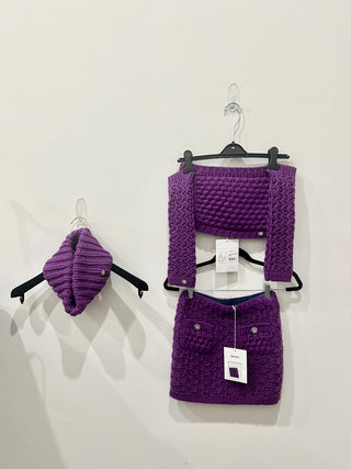 Chanel matching knit set: skirt, tube top, scarf and sleeves, 34 FR / US 2
