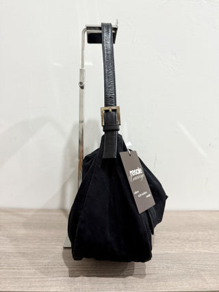Fendi Mamm Baguette Suede and Leather Shoulder Handbag with  FF Logo Buckle