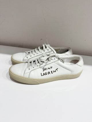 Saint Laurent SL/06 Court Classic Logo-Embroidered Leather Sneakers White EU 39