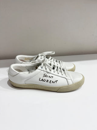 Saint Laurent SL/06 Court Classic Logo-Embroidered Leather Sneakers White EU 39