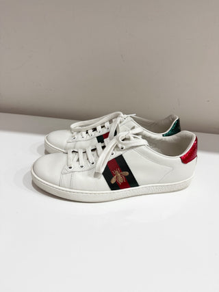 Gucci Leather Python Embossed Leather Ace Bee Low Top Sneakers White Women EU 39