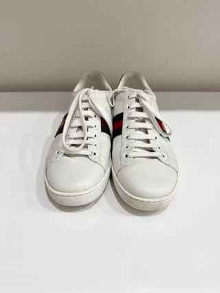 Gucci Leather Python Embossed Leather Ace Bee Low Top Sneakers White Women EU 39