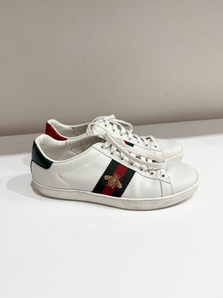 Gucci Leather Python Embossed Leather Ace Bee Low Top Sneakers White Women EU 39