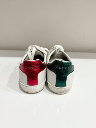 Gucci Leather Python Embossed Leather Ace Bee Low Top Sneakers White Women EU 39