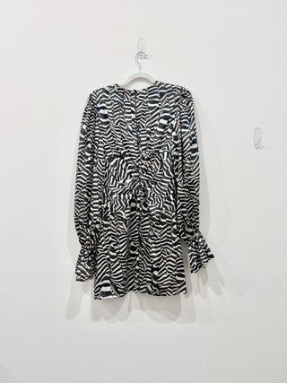 Alexis Imani Zebra Balloon Sleeve Mini A-Line Dress Black Women's Size Medium