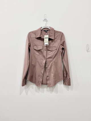 NWT Guess Daisy Faux Suede Snap Button Front Shirt Gray Rose Women's Size Small