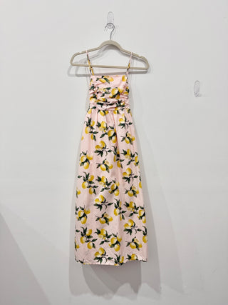 Moodie Belted Poplin Lemon Pleated Midi A-Line Dress Light Pink Women's Size XS