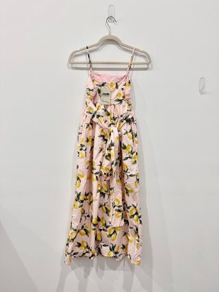 Moodie Belted Poplin Lemon Pleated Midi A-Line Dress Light Pink Women's Size XS