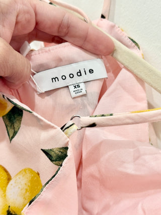 Moodie Belted Poplin Lemon Pleated Midi A-Line Dress Light Pink Women's Size XS