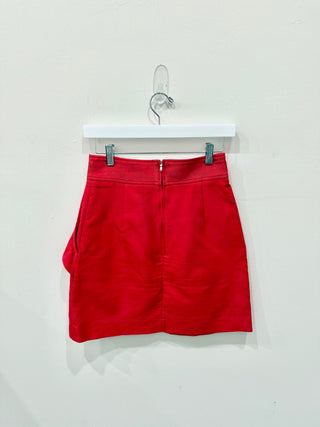 Sandro Ruffled High Waisted Mini Pencil Skirt Scarlet Red Women's Junior Size 1