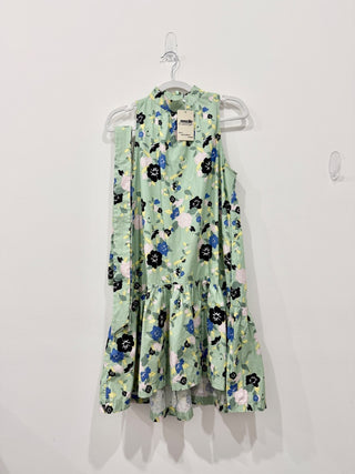 Pearl By Lela Rose Floral Poplin Belted Flounce Hem A-Line Dress Mint Women's S