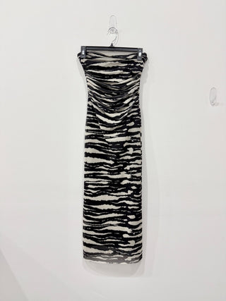 Zara black and white pattern strapless dress, S