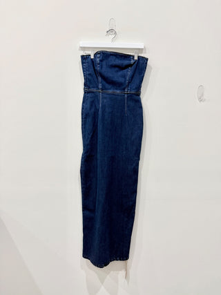NWT Reformation Jeans Eugenia Denim Strapless Midi Dress Simcoe Blue Women's 4