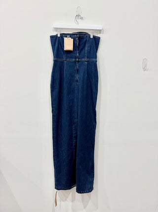 NWT Reformation Jeans Eugenia Denim Strapless Midi Dress Simcoe Blue Women's 4